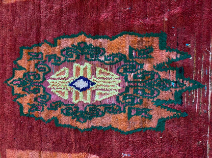 Tapis marocain rouge, tapis berbère tribal tissé à la main 3x7.