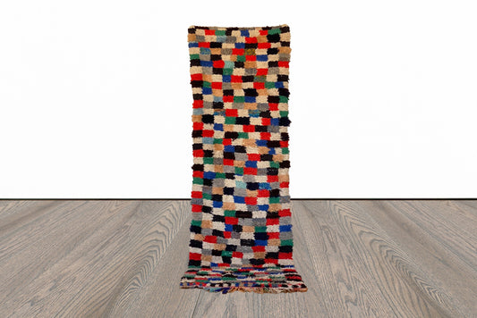 Tapis de couloir étroit vintage à carreaux marocains 3x8.