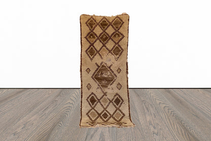 3x6 Moroccan White Rugs and Diamond Brown. Vintage woolen worn Rug.