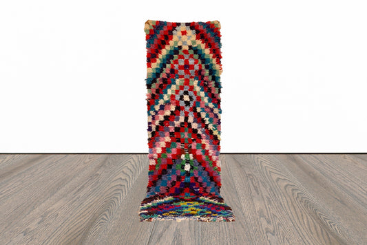 Tapis marocains colorés à carreaux 3x9, tapis de couloir berbère.