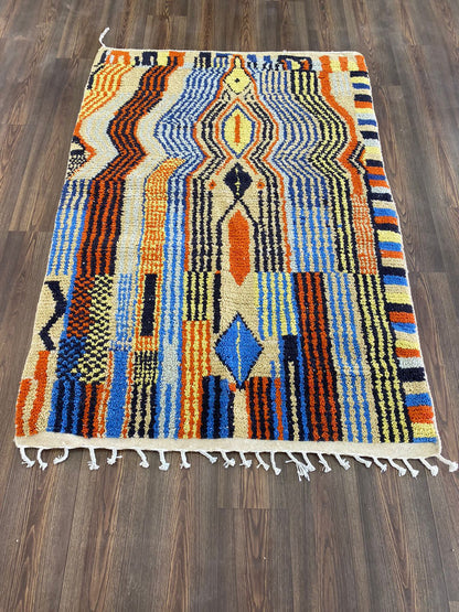 4x6 Feet Colorful Abstract Moroccan Berber Area Rug.