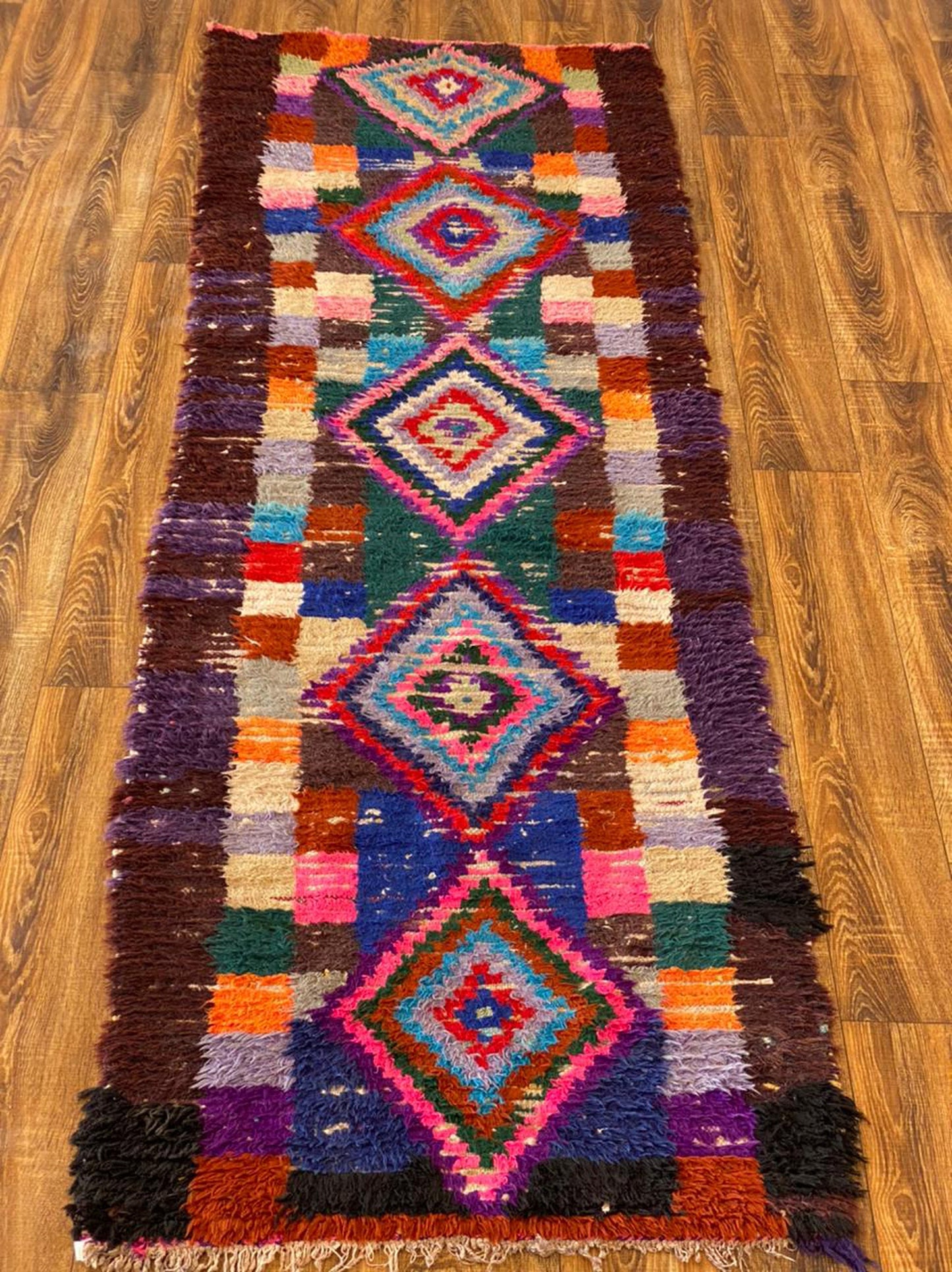 Tapis marocain étroit coloré, tapis berbère tissé à la main 3x8.