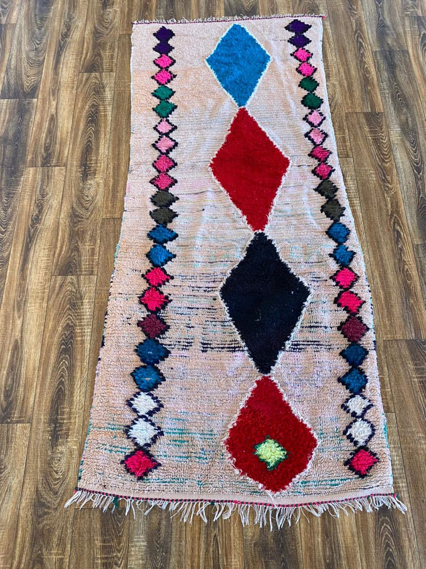 White Vintage Moroccan woven runner Rug 3x7.