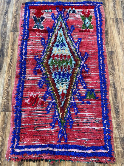 3x6 Worn Moroccan Vintage Berber Faded Red area Rug.