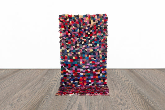 Tapis de couloir marocain coloré de petite taille, tapis shag coloré vintage 3x6.