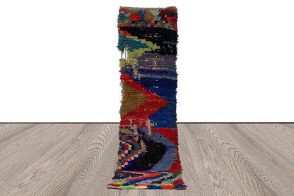 2x10 Chevron narrow runner Rug, Moroccan Berber colorful old Rugs.