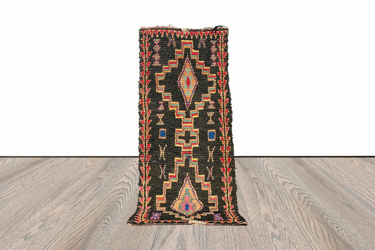 Tapis de couloir marocain vintage décoratif Boucherouite 3x8 pieds.