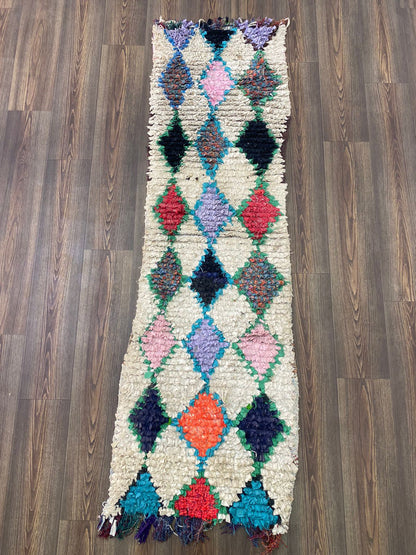 2x7 Vintage Diamond Boucherouite Runner Rug.