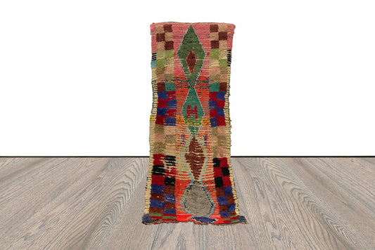 Tapis de couloir tribal berbère coloré de 3 x 7 pieds.