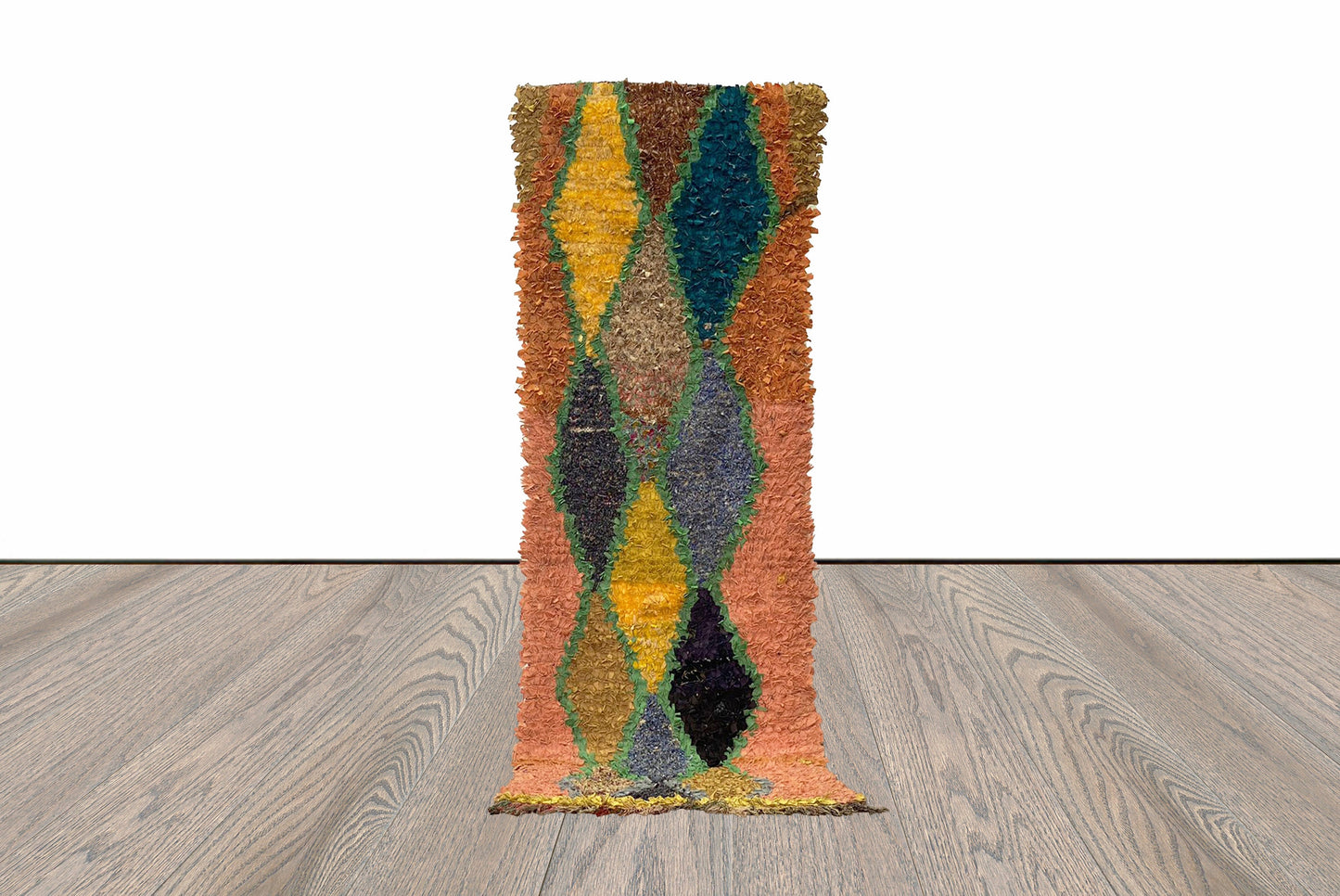 Tapis de couloir berbère à losanges Boucherouite 3x7 pieds.