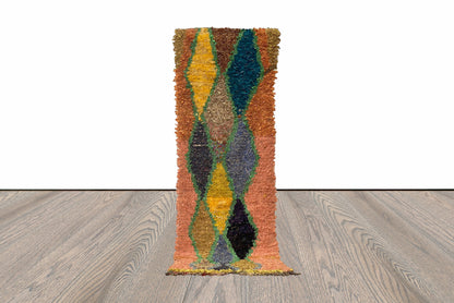 Tapis de couloir berbère à losanges Boucherouite 3x7 pieds.