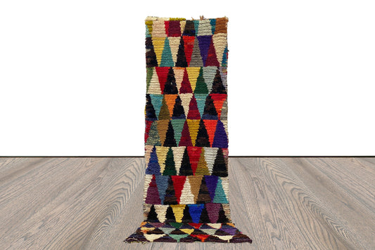 Tapis marocains tissés 3x9, tapis de couloir à losanges de couleur vintage.