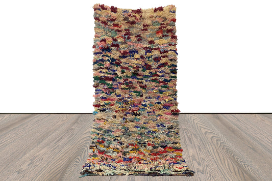 Boucherouite colorful Morrocan Berber runner Rug, Vintage Handwoven shag Rug 3x7.