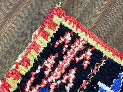 10x3 Colorful Boucherouite Moroccan Runner Rug.