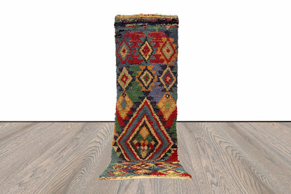 10x3 Colorful Boucherouite Long Runner Rug.