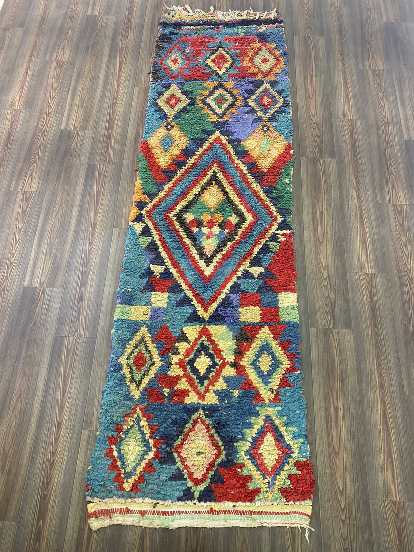 10x3 Colorful Boucherouite Long Runner Rug.