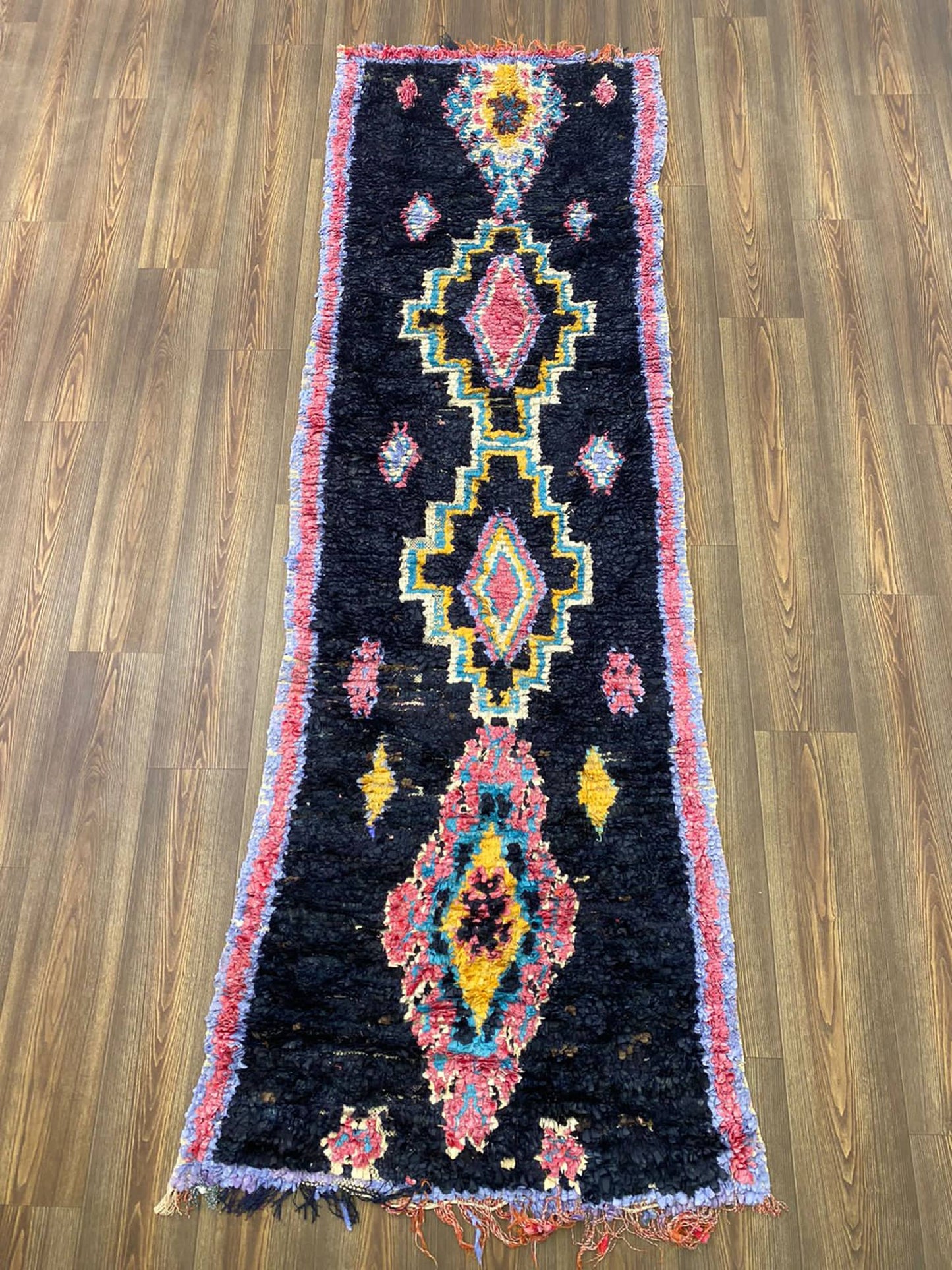 Tapis de couloir marocain 3x9, tapis vintage berbère Boucherouite unique.