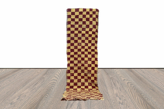 3x10 Checker Cotton Moroccan Runner Rug.