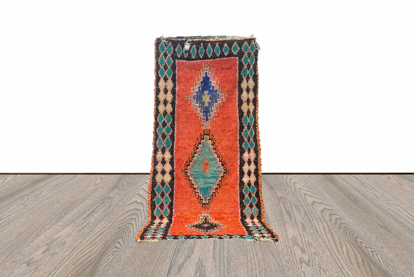 Tapis de couloir vintage Boucherouite orange 4x8.