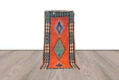 Tapis de couloir vintage Boucherouite orange 4x8.