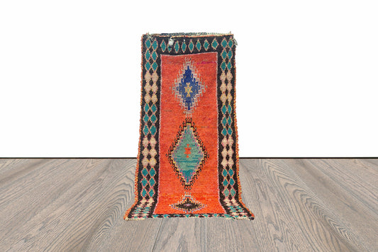 Tapis de couloir vintage Boucherouite orange 4x8.