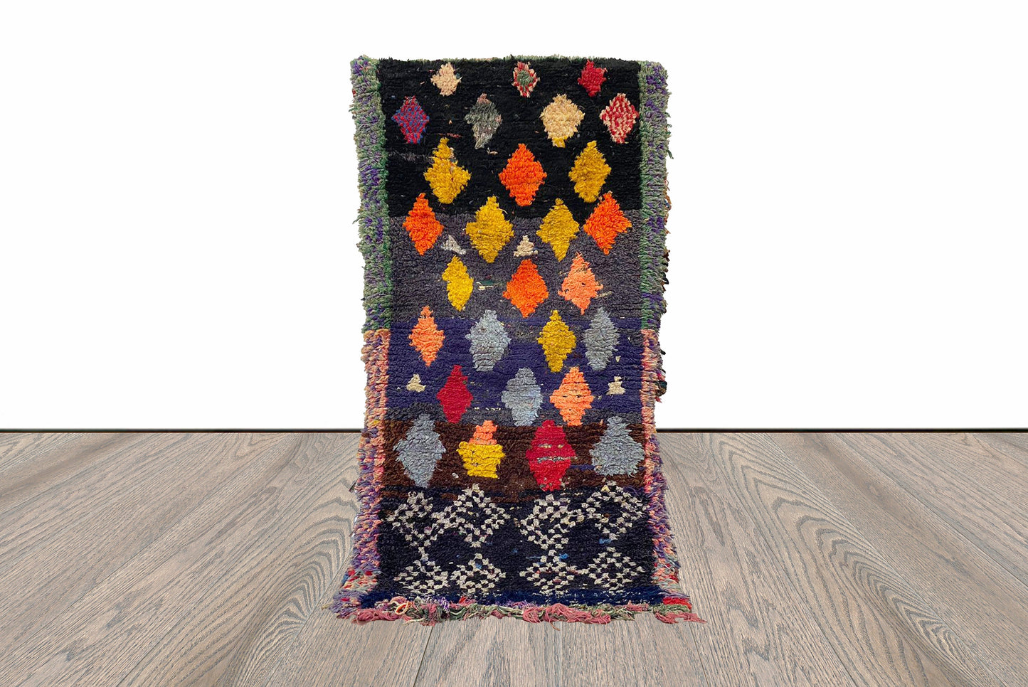 7x3 Diamond Boucherouite Moroccan Vintage Runner Rug.