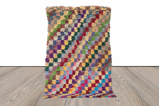 Tapis de couloir coloré Boucherouite à carreaux 5x3.