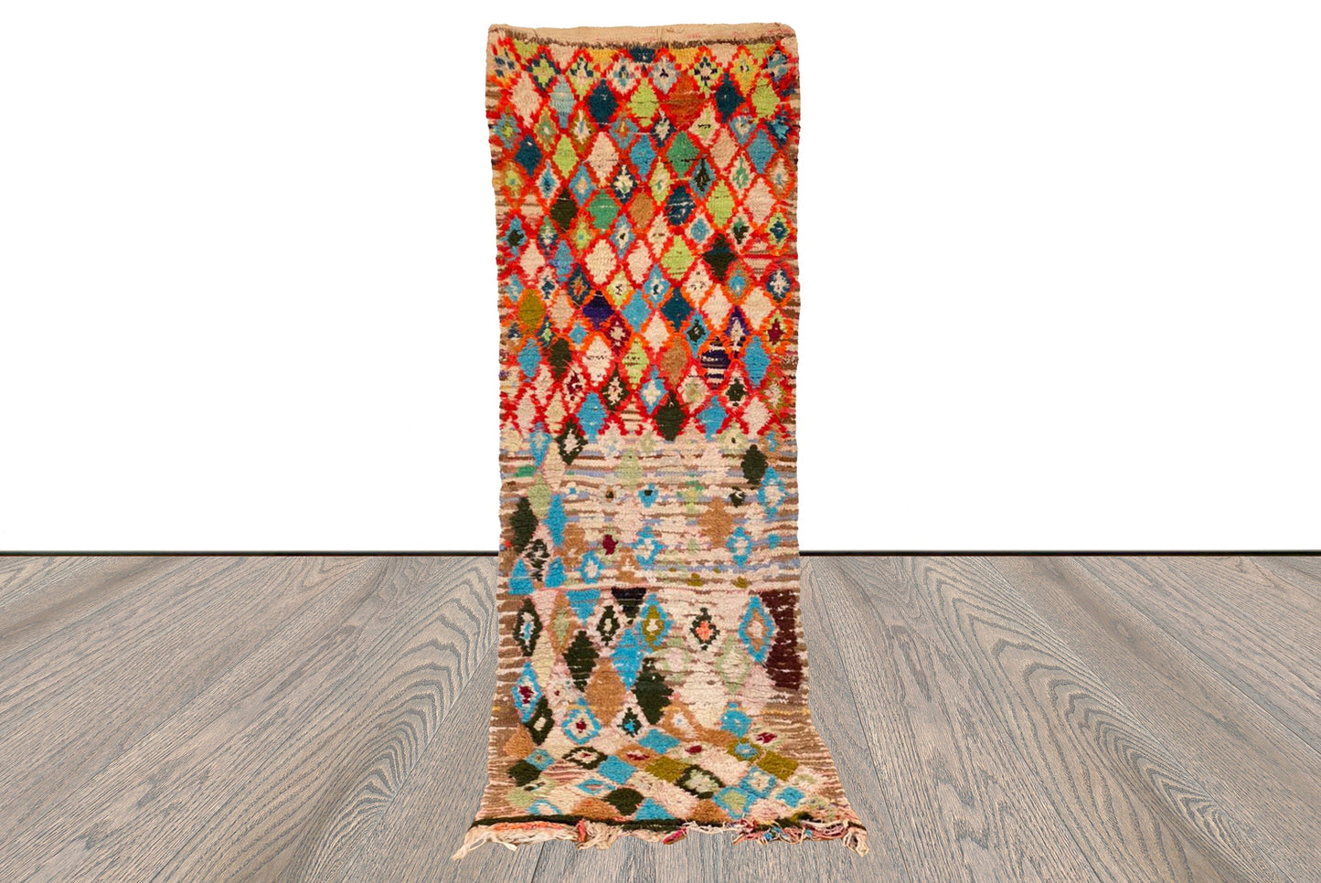 Tapis berbère marocain étroit 3x8, tapis bohème colorés tissés à la main en forme de diamant.