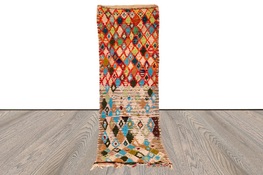 Tapis berbère marocain étroit 3x8, tapis bohème colorés tissés à la main en forme de diamant.