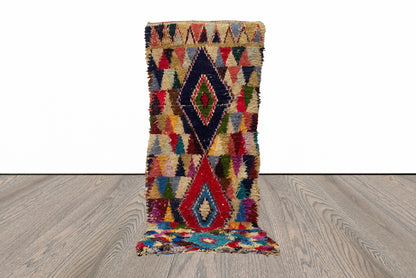 9x3 Tribal Azilal vintage Runner Rug, Tapis berbère marocain.