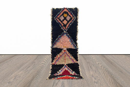 Tapis de couloir berbère Boucherouite unique de 3 x 7 pieds.