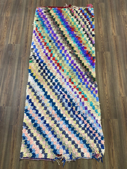 Tapis berbère marocain tissé à la main 3x8, tapis de couloir à carreaux vintage Boucherouite.