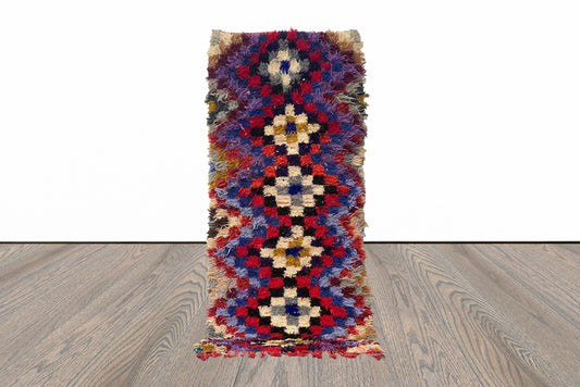 Tapis berbère marocain vintage à carreaux 3x6.