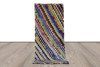 Tapis berbère marocain tissé à la main 3x8, tapis de couloir à carreaux vintage Boucherouite.