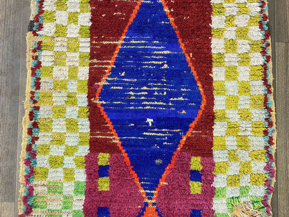 Tapis de couloir berbère marocain authentique coloré 3x7.