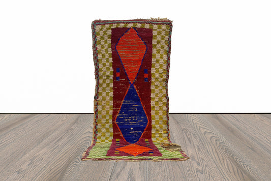 Tapis de couloir berbère marocain authentique coloré 3x7.