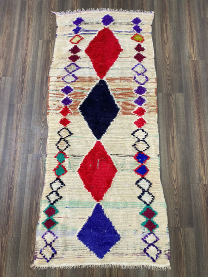 Tapis de couloir berbère marocain 3x7, tapis vintage noué à la main.