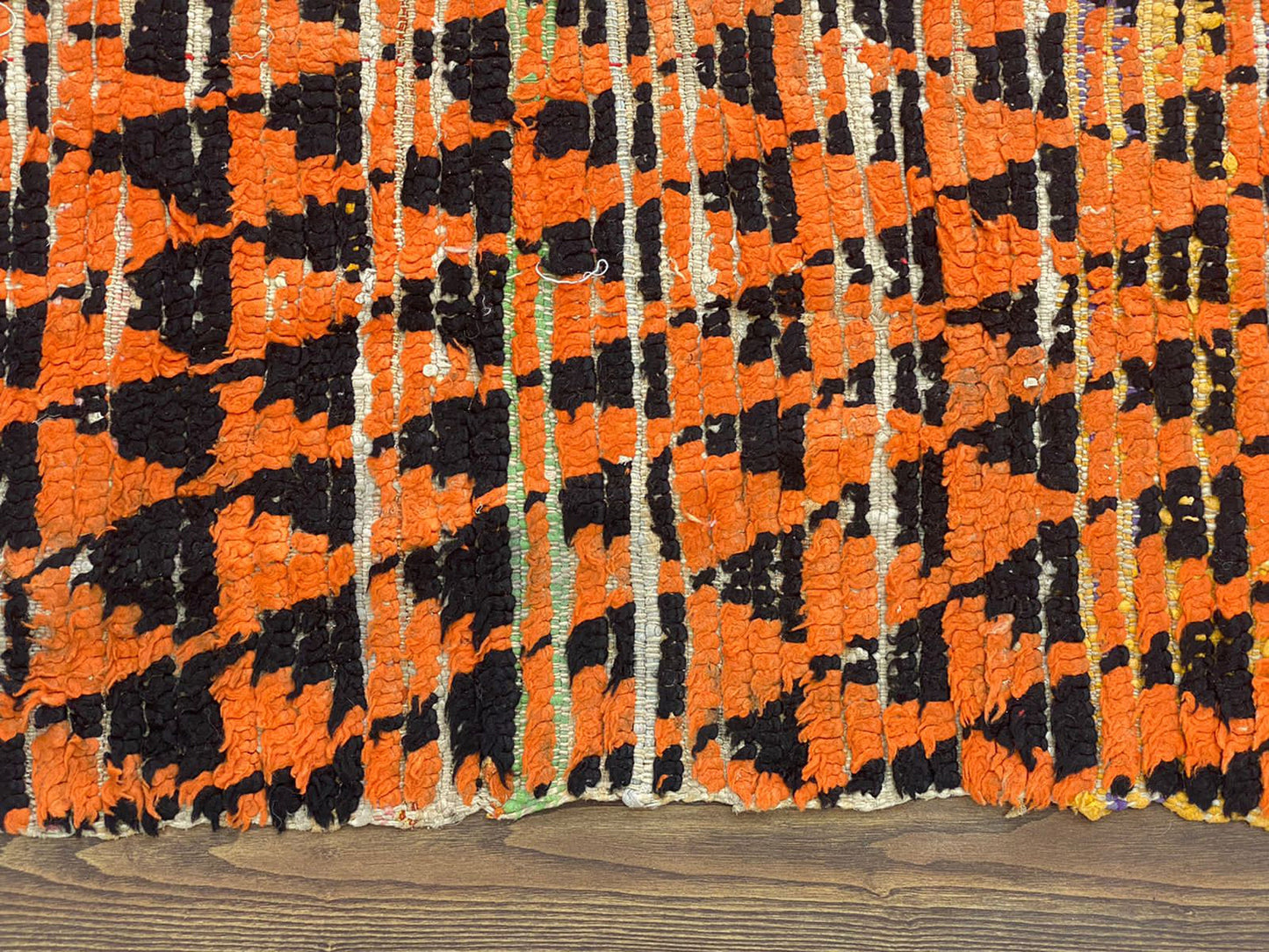 3x7 Black and Orange Moroccan Vintage Runner Rug.