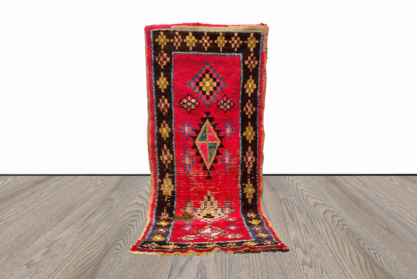 Tapis de couloir berbère marocain unique 3x8, tapis de couloir coloré.