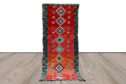 Woven Vintage Rug 3x9, Moroccan red runner Rug.