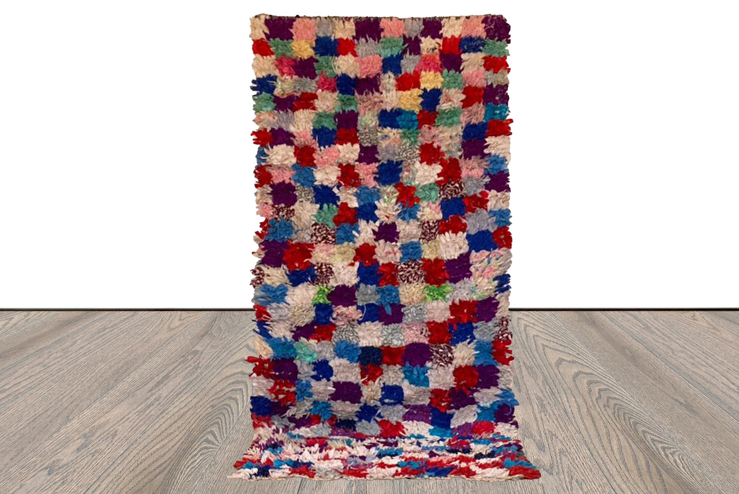 Tapis de couloir étroit Boucherouite coloré à carreaux 3x7.