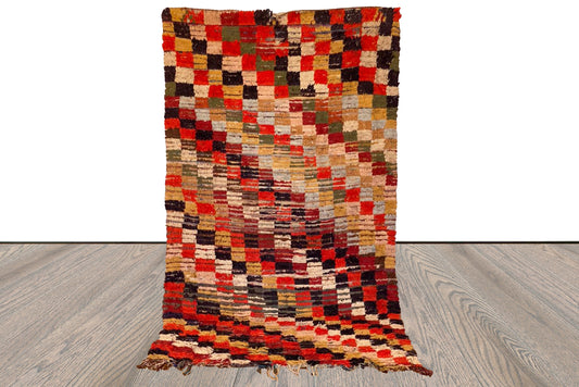 Tapis marocain vintage à carreaux colorés, 4x7 Tapis berbères tribaux tissés à la main,