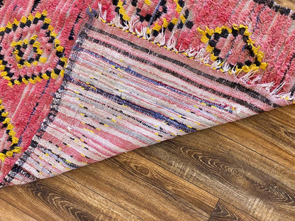 Tapis de couloir rose délavé 3x8, tapis berbère en laine marocaine vintage.