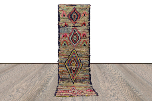 Tapis marocain étroit tissé à la main 3x9, usé.