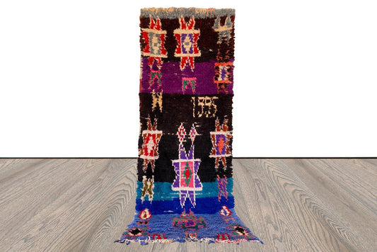 Tapis marocain vintage berbère étroit, 3x8, tapis rares tissés à la main colorés.