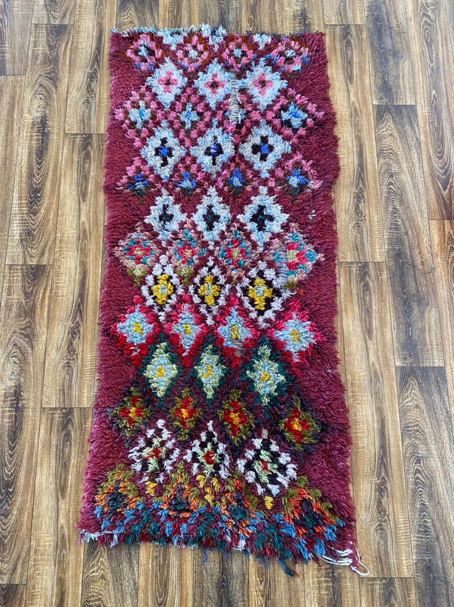 Tapis de couloir étroit en forme de diamant, 3 x 6, tapis marocain vintage tissé à la main.