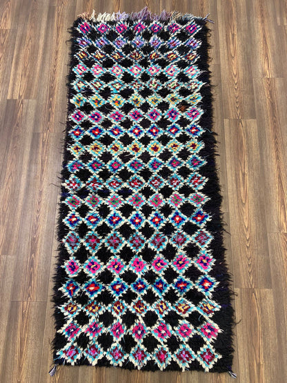 Tapis berbères anciens vintage 3x7, tapis de couloir en diamant tissés à la main.