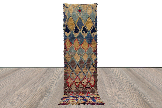 Tapis berbère Boucherouite à couloir étroit, tapis marocain vintage coloré 3x10.