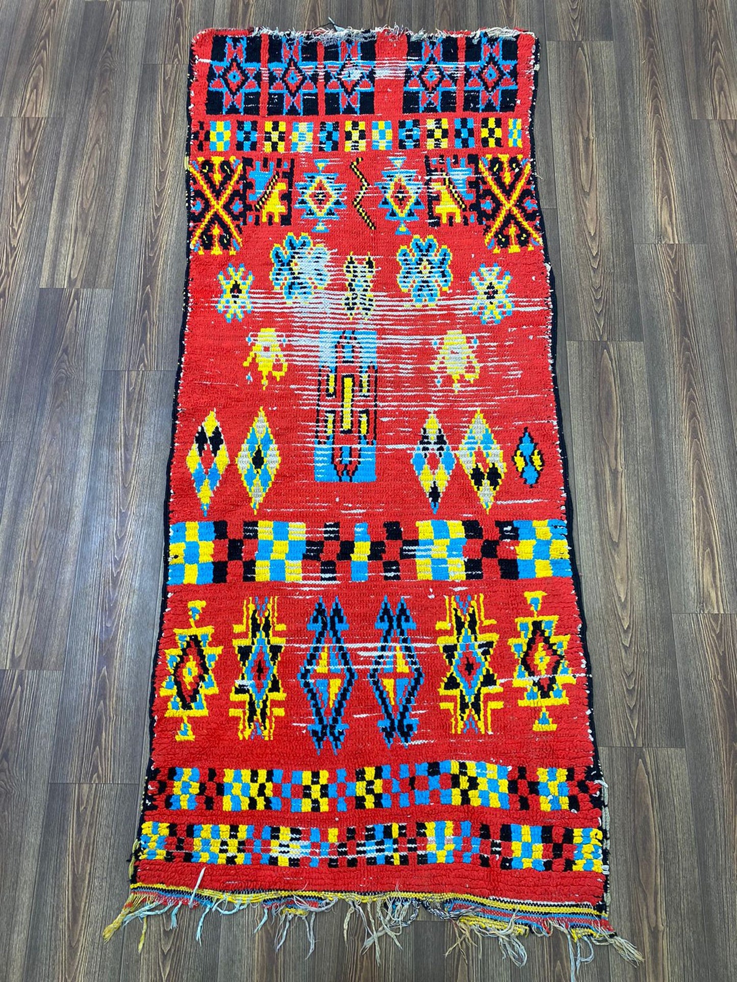 Tapis de couloir marocain, tapis tissé vintage berbère 3x8.