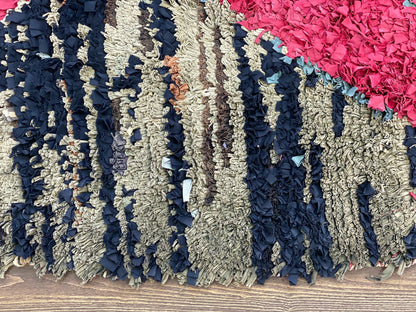 Boucherouite colorful Woven Rug, 3x7 Moroccan Berber old narrow runner Rugs.